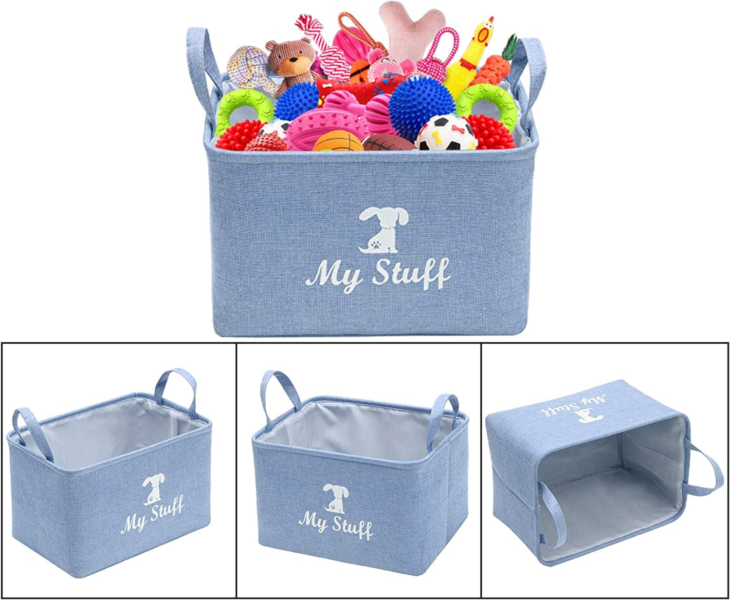 Canvas Dog Toy Storage Dog Toy Basket Box for Dog Toy Bins, Dog Blanket, Dog Clothes Storage - Pet Toy and Accessory Storage Bin-Blue-S