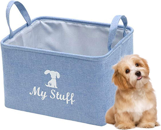 Canvas Dog Toy Storage Dog Toy Basket Box for Dog Toy Bins, Dog Blanket, Dog Clothes Storage - Pet Toy and Accessory Storage Bin-Blue-S