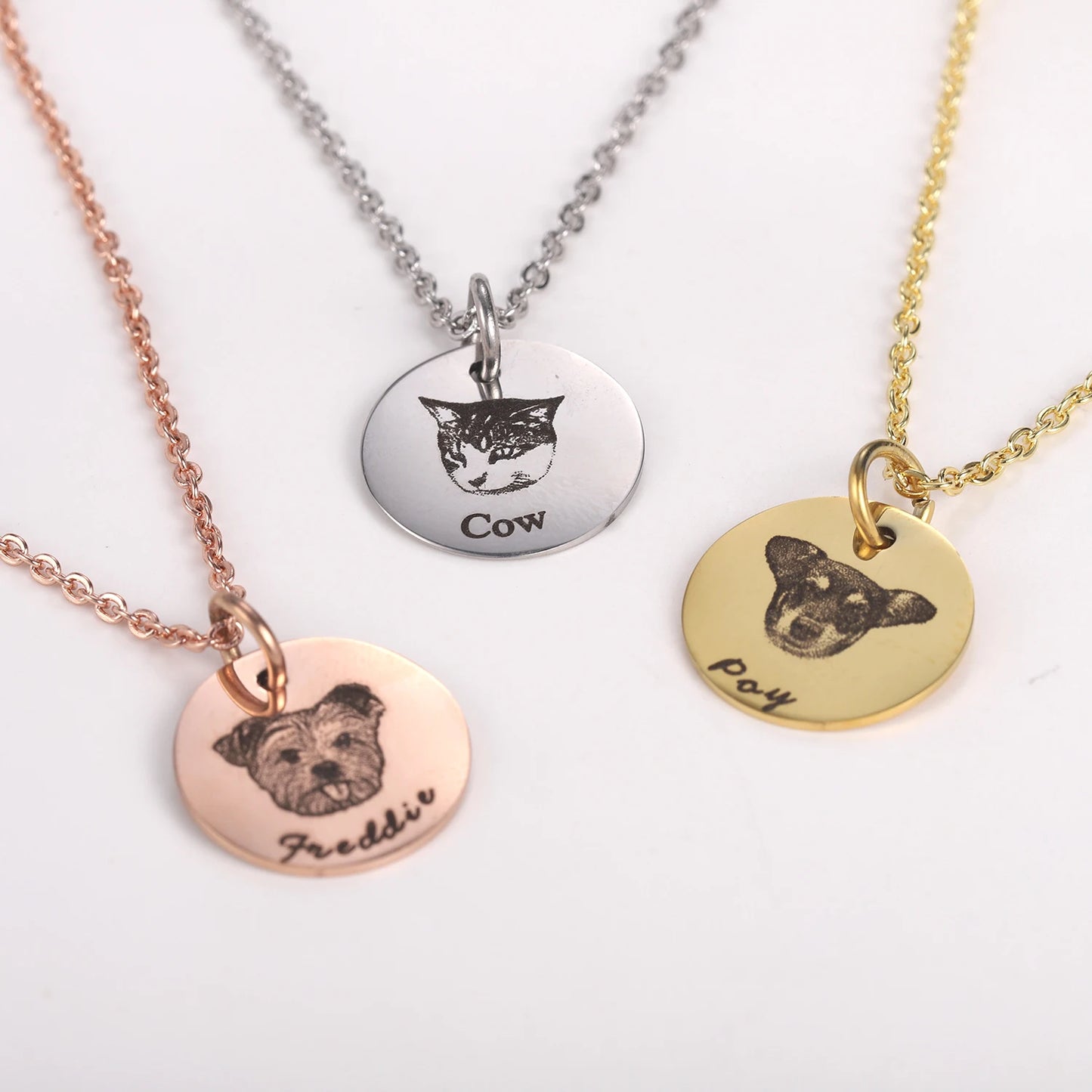 Personalized Pet Photo Disc Necklace for Women Tiny Cat Name Pendant Necklaces Custom Animal 316L Stainless Steel Jewelry Mom